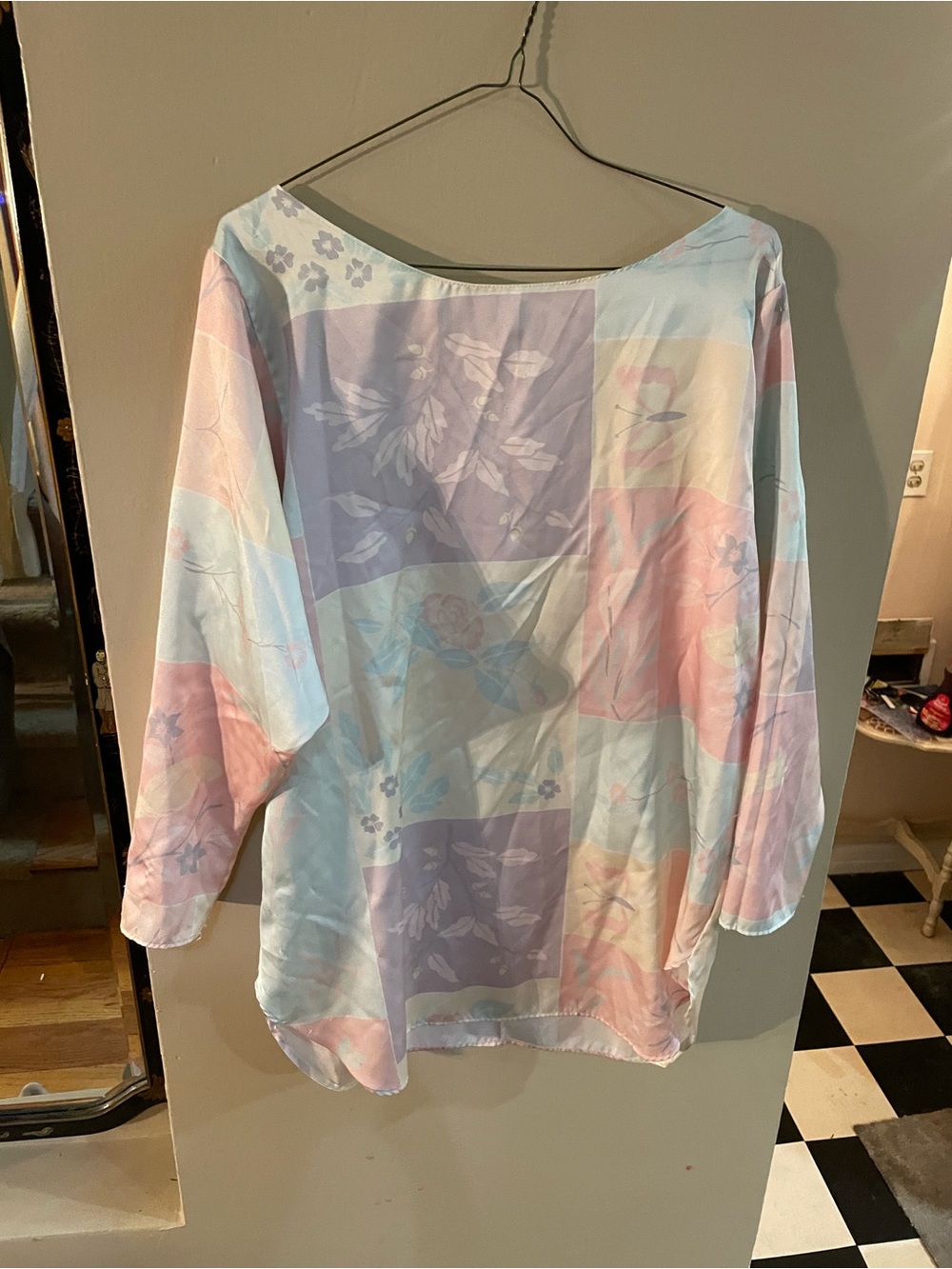 Vintage 90s Miss Elaine Pastel pink and green satin top